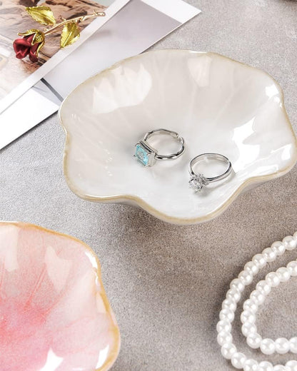 JAMEND CLXP Lotus Leaf Shape Decorative Ring Tray, Small Key Bowl, Ceramic Trinket Tray Jewelry Dish Organizing Necklace Earrings, Home Decoration for Mom Best Friend Sister, Pink.