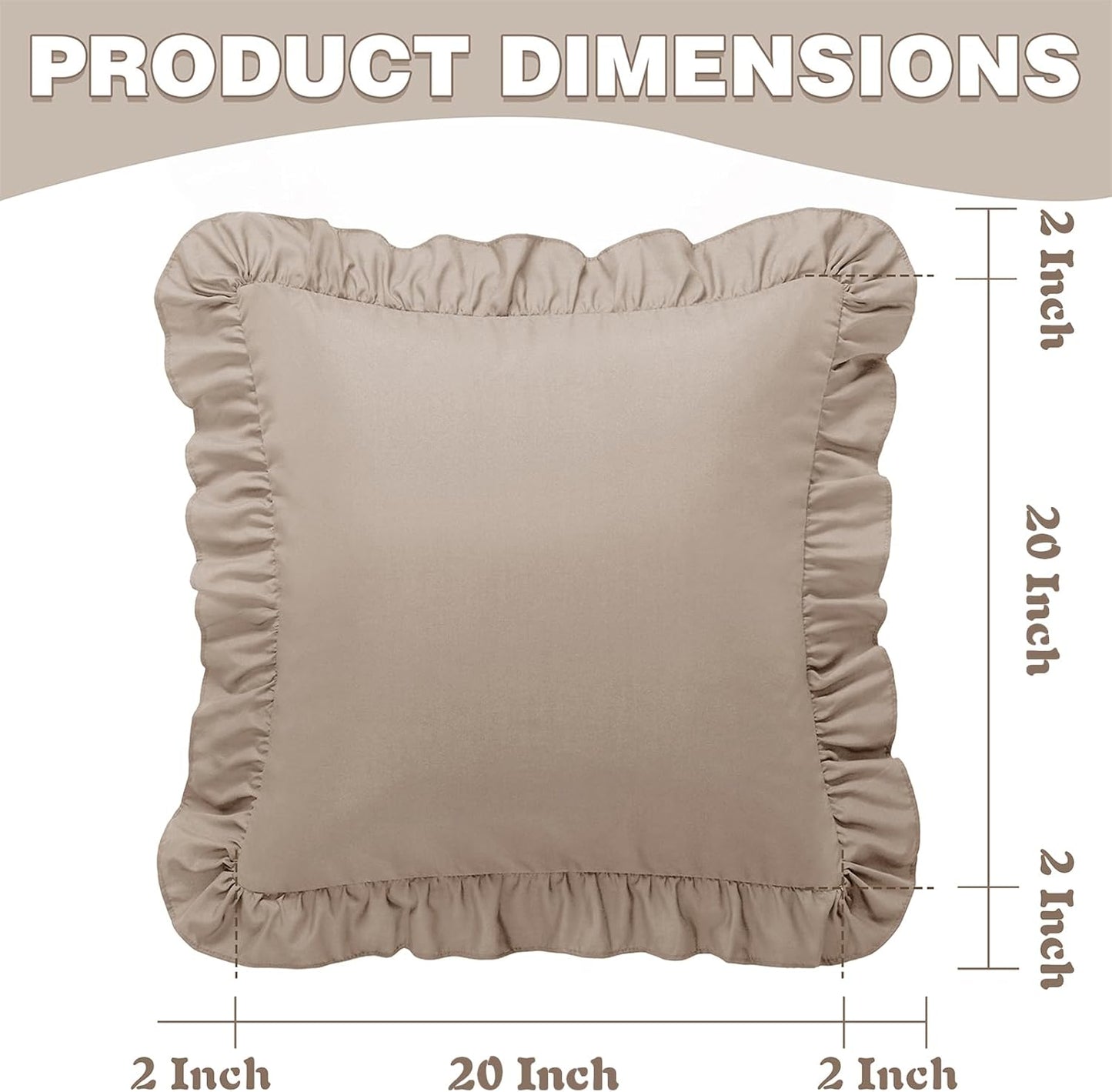 KKJIAF Ruffle Pillow Cases 26x26 Inches, White Square Ruffled Pillow Covers Set of 2, Microfiber Wrinkle Resistant Pillow Shams with Envelope Closure for Sofa Bed Living Room