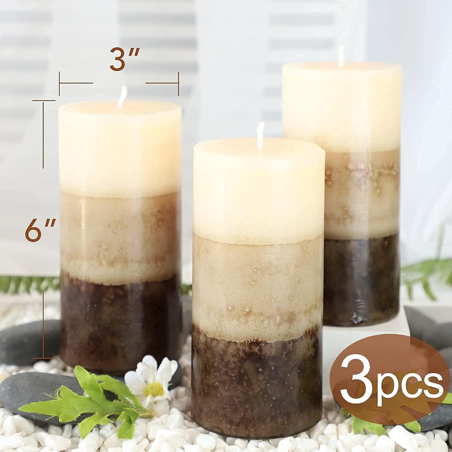 Pillar Candles Vanilla Cupcake Scented Immeiscent Aromatherapy Candle 50+ Hours Clean Burning Long Lasting Mottled Layered Candles for Home Scented SPA Restaurant Set of 3