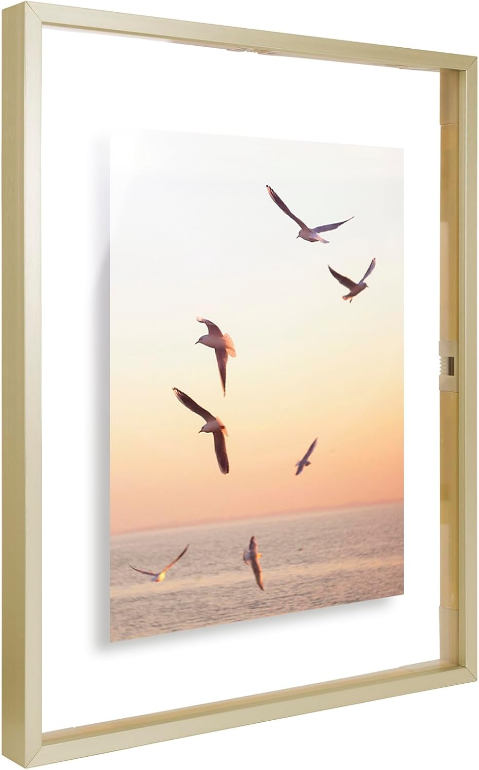 Frametory, Floating Picture Frame 12x16 - Black Aluminum Metal Photo Frame - Real Glass of Front - for Wall Mount Display