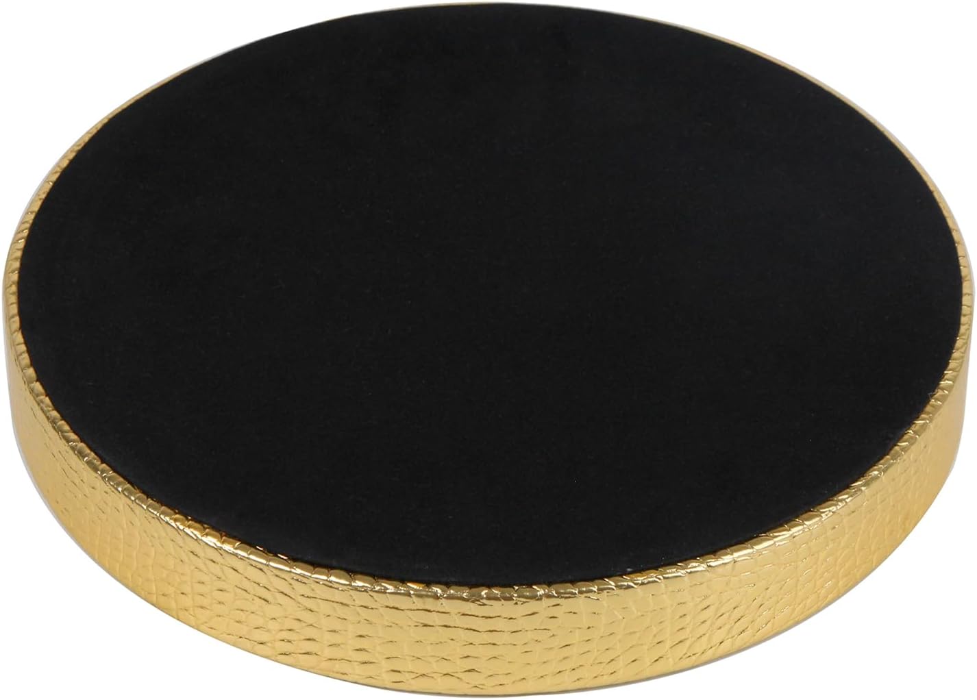 HofferRuffer Round Serving Tray 20'', Elegant Faux Leather Circle Ottoman Table Tray, Serve Tea Coffee Breakfast in Bedroom Living Room Kitchen (Brown)