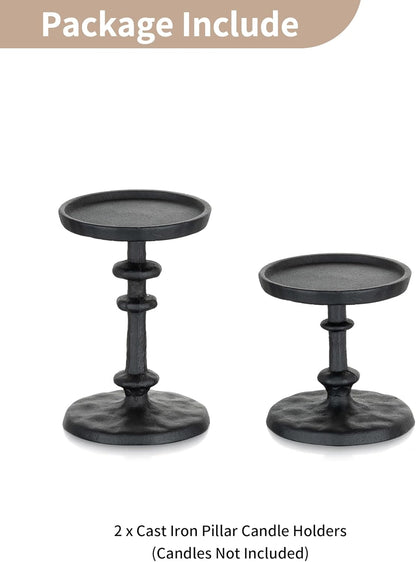 NUPTIO Gold Candle Holders for Pillar: Antique Brass Cast Iron Candleholder for 3 Inch Pillars -Heavy Metal Candle Stand for Christmas Party Table Decor