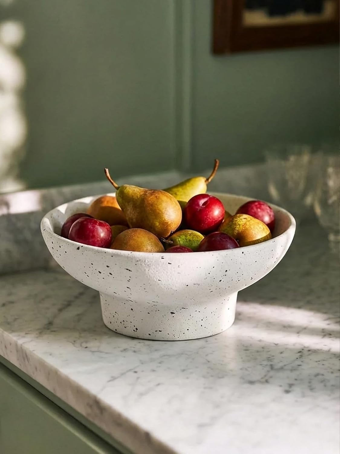 LE TAUCI 10" Ceramic Decorative Bowl, Key Bowl for Entryway, Handcrafted Sturdy Pedestal Bowl, French Country Fruit Bowl for Kitchen Counter, Centerpiece, Vine Green