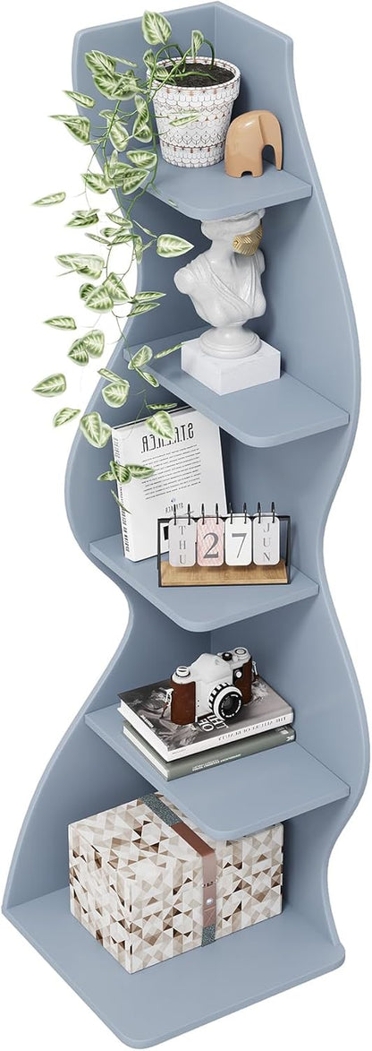 Tribesigns Corner Shelf, Modern 5-Tier Wall Corner Bookshelf, Stylish Corner Small Bookcase Storage Rack Plant Stand with Unique Shape for Living Room, Home Office (White, 1PC)