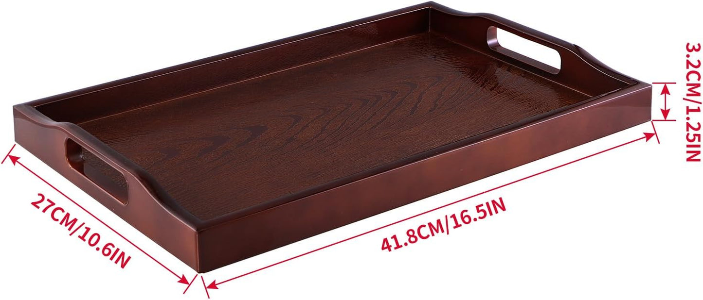 MDLUU Plastic Serving Tray, Ottoman Tray with Cutout Handles, Rectangle Butler Tray for Breakfast in Bed, Coffee Table Decor, Party (Black)