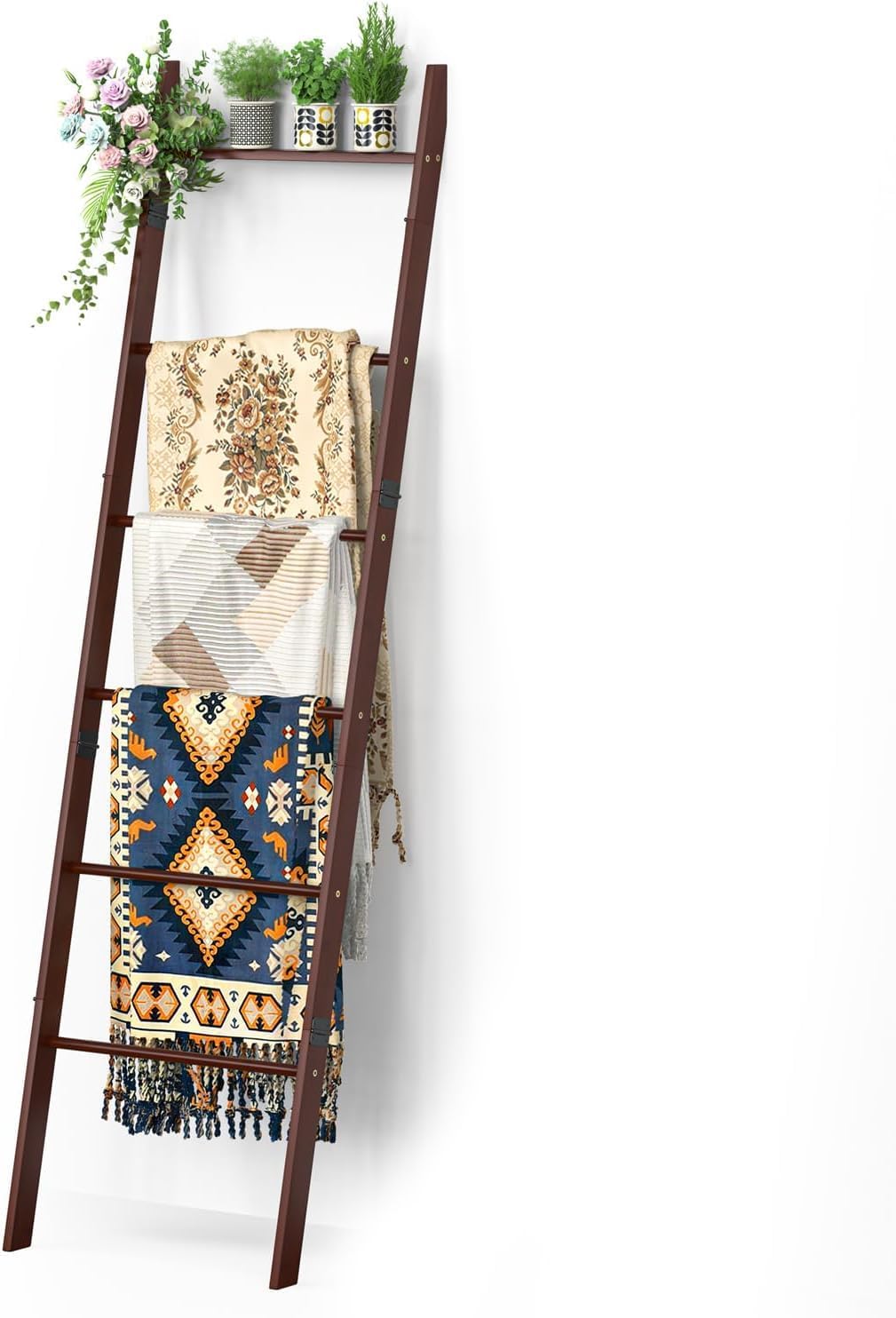 BAMBANG 6-Tier Blanket Ladder for Living Room, Blanket Quilt Ladder Rack Rustic Decorative Towel Holder, Wall Leaning Blanket Ladder Shelf Storage Farmhouse Decor for Bedroom Bathroom, Black