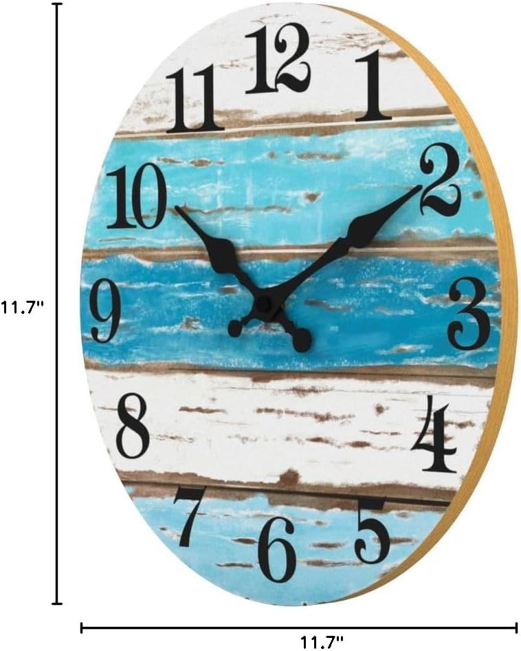 CHYLIN Wall Clock, Silent Non Ticking Battery Operated, Rustic Coastal Country Clock Decorative for Bathroom Kitchen Bedroom 8