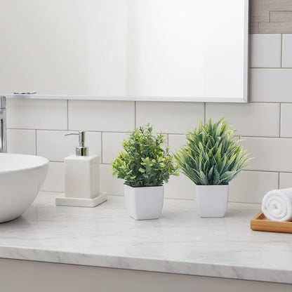 CEWOR Fake Plants 2 Pack Mini Potted Plants Bathroom Accessories Small Artificial Greenery Decorations for Bathroom Office Home Room Kitchen Table Indoor