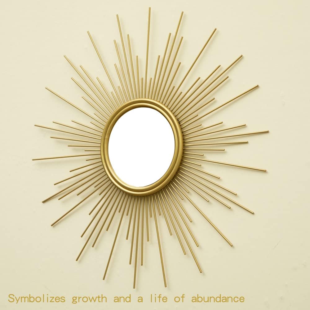 Sunburst Mirror, 24" Boho Mirror, Gold Sun Decorative Mirrors for Wall Decor, Small Mid Century Modern Small Living Room
