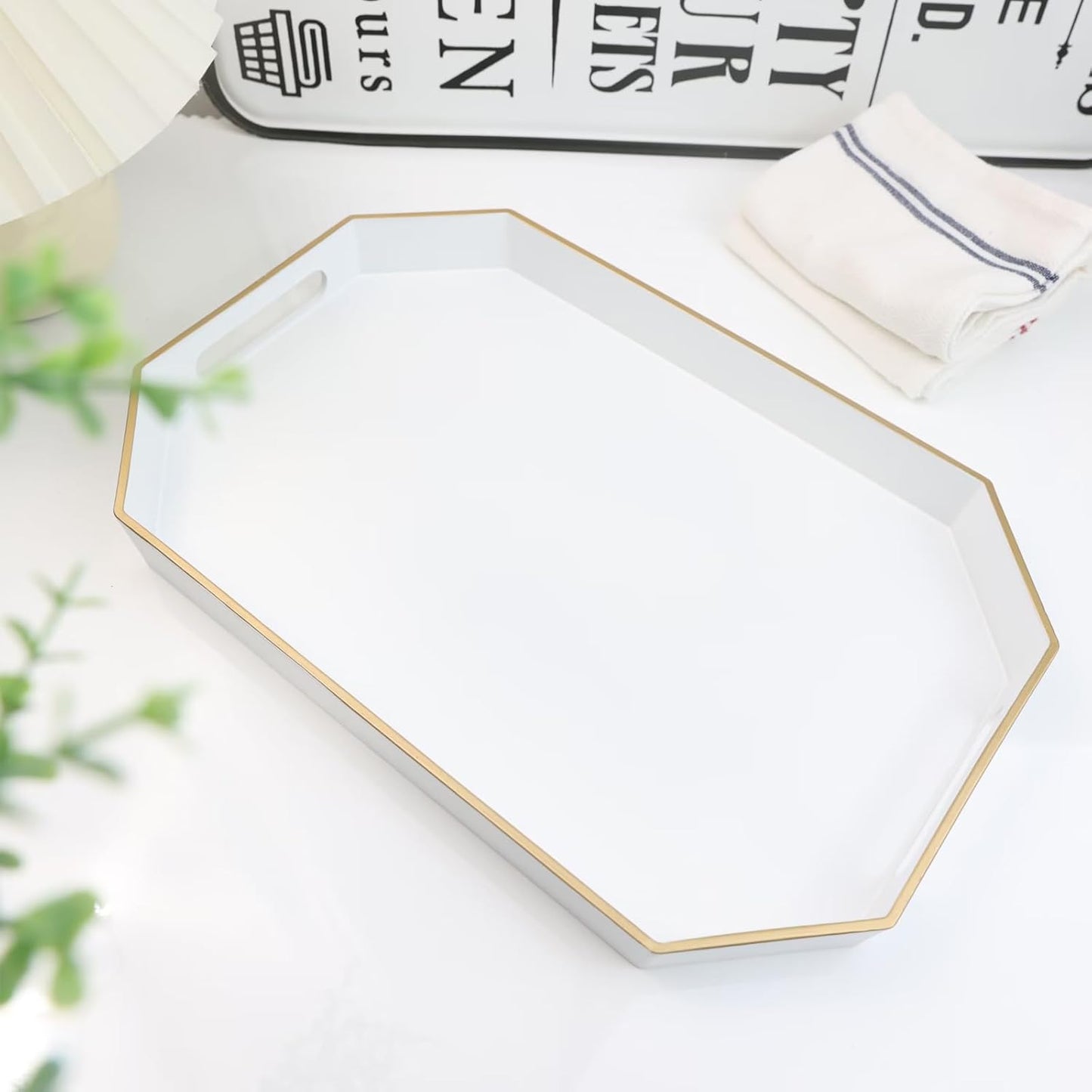 Green Decorative Tray with Handles, Versatile Serving Tray for Coffee Table, Ottoman, Ideal for Serving, Displaying, Organizing, 15.7"*10.2"*1.57"