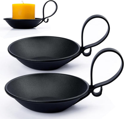 Matte Black Iron Pillar Candle Holder, with Handle, Simple Industrial Style ，Table Centerpiece Decoration，with Safety Spike.