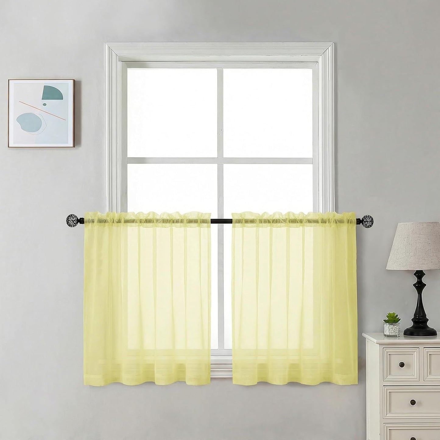 Chyhomenyc Sheer White Valances for Windows 2 Pack, Small Window Curtains for Living Room Bathroom Cafe Laundry Basement, Modern Top Dual Rod Pocket Voile Curtain, 42W x 14L inches, White - Colors A