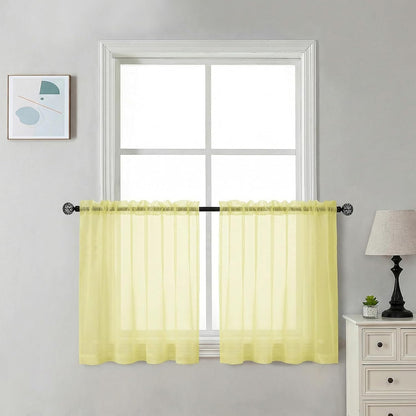 Chyhomenyc Sheer White Valances for Windows 2 Pack, Small Window Curtains for Living Room Bathroom Cafe Laundry Basement, Modern Top Dual Rod Pocket Voile Curtain, 42W x 14L inches, White - Colors A