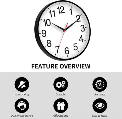 Rohioue Wall Clock Modern 8 Inch Battery Operated Silent Non Ticking Small Analog Clock for Living Room Office Home Bedroom Kitchen Bathroom(Black)