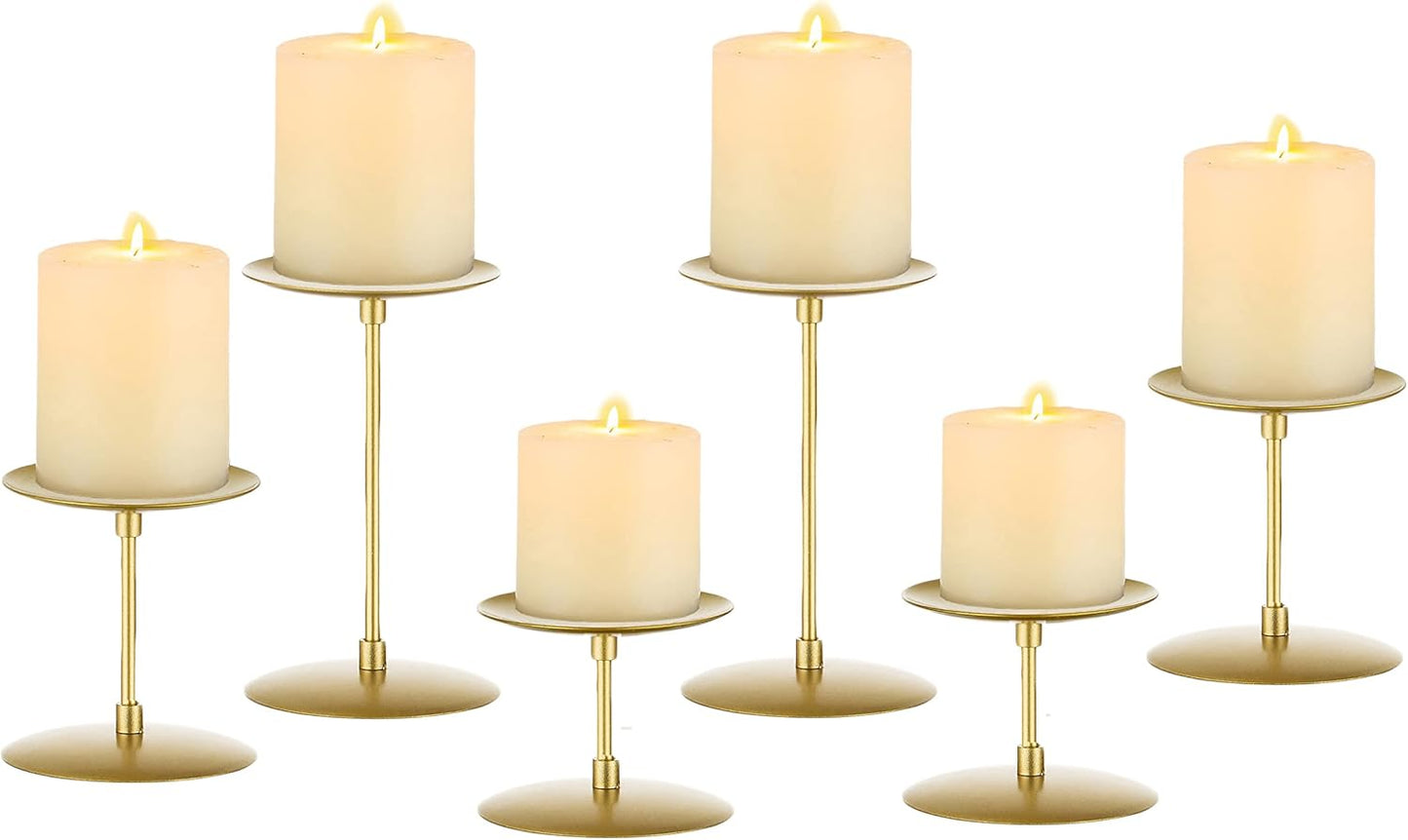 Pillar Candle Holders Candelabra Gold - Set of 12 Bulk Candle Stand Iron Plate Minimalism Modern Home Mantel Dinning Table Decorations Centerpiece for Wedding, Party, Housewarming, Events