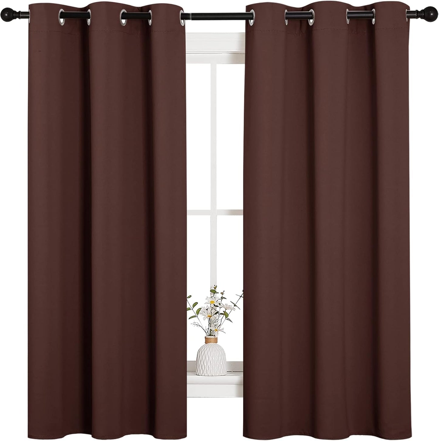 NICETOWN Halloween Pitch Black Solid Thermal Insulated Grommet Blackout Curtains/Drapes for Bedroom Window (2 Panels, 42 inches Wide by 63 inches Long, Black) - Colors E