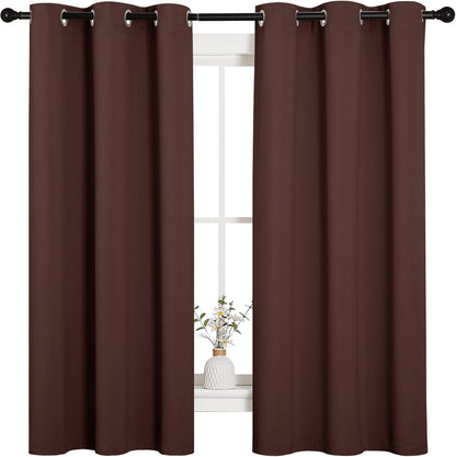 NICETOWN Halloween Pitch Black Solid Thermal Insulated Grommet Blackout Curtains/Drapes for Bedroom Window (2 Panels, 42 inches Wide by 63 inches Long, Black) - Colors E
