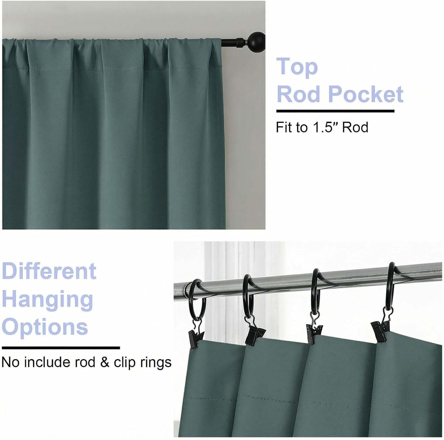 Simplebrand Ava Sage Green Blackout Curtains for Bedroom 63 Inch Length 2 Panels Set, Solid Thermal Insulated Energy Saving Rod Pocket Window Treatment Curtains Blackout Drapes, W40 x L63 Inch, Sage - Colors B