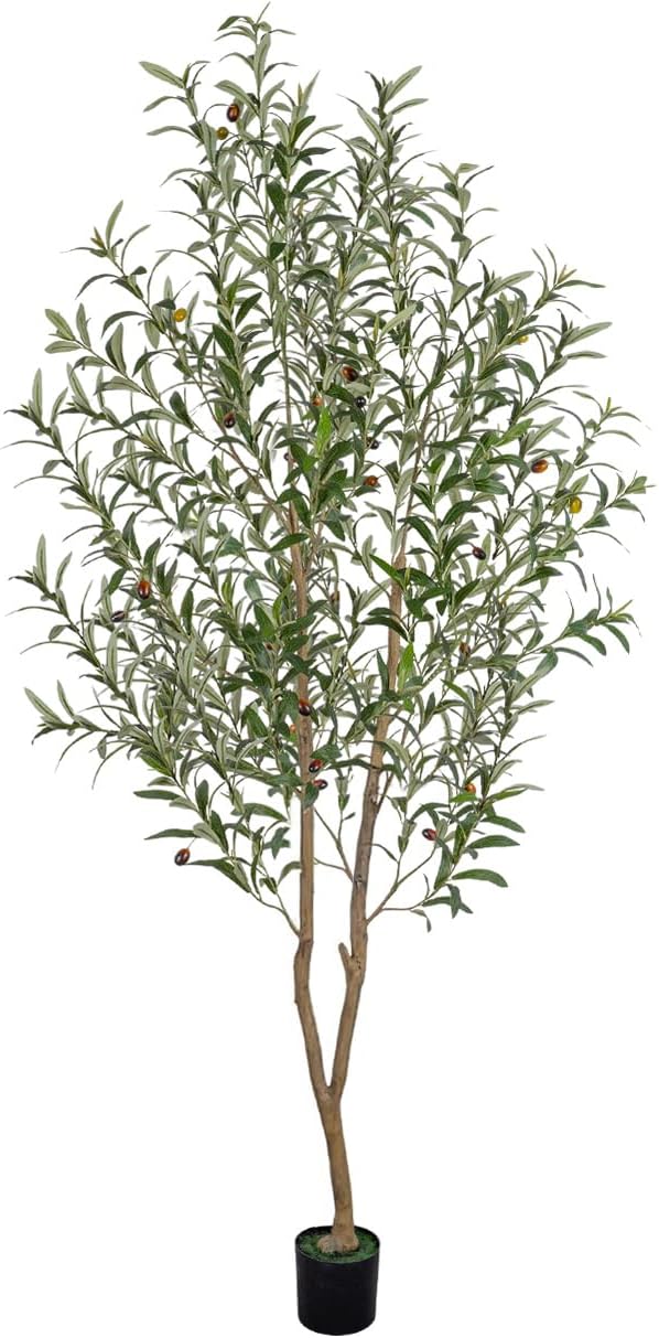 Artificial Olive Tree 6FT Tall Faux Olive Tree Artificial Indoor with Natural Wood Trunk and Lifelike Fruits Realistic Black Potted Interior for Home Office Living Room Decor