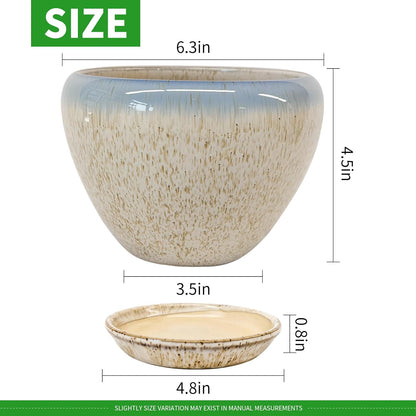 Deep Dream 6 Inch Plant Pots- Ceramic Planter Pot with Drainage Hole and Saucer, Round Flower Pot for Indoor Outdoor Succulent, Snake Plants and Cactus, Blue