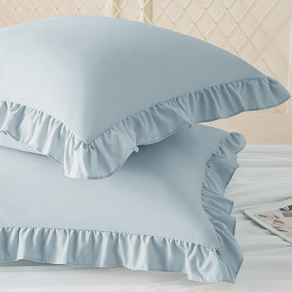 KKJIAF Ruffle Pillow Cases 26x26 Inches, White Square Ruffled Pillow Covers Set of 2, Microfiber Wrinkle Resistant Pillow Shams with Envelope Closure for Sofa Bed Living Room