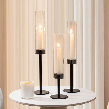 Gold Hurricane Candle Holders Set of 6, Tall Metal Windproof Glass Taper Candle Holder for Candlestick, Candle Sticks Decor, Table Centerpieces for Wedding, Candlelit Dinner Party Fireplace Decoration