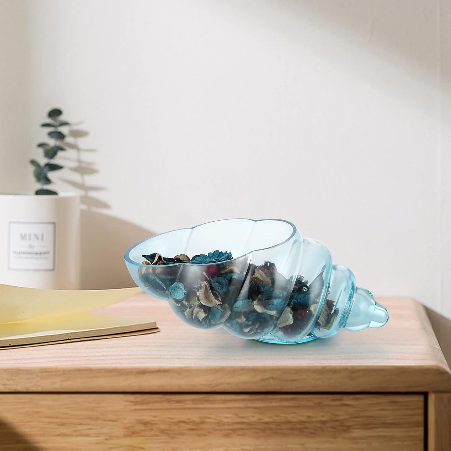 MDLUU Glass Shell Vase, 11-Inch Seashell Potpourri Holder, Large Decorative Conch Bowl for Shell Collection Display, Sea Glass, Air Plant