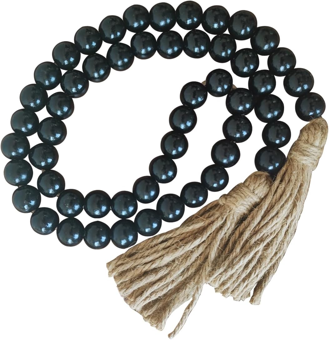 Boho Decor Wood Beads Garland Farmhouse Wall Hanging Decorations Natural Wooden Bead Tassel Decorative for Coffee Table Christmas and Prayer (Nature, 58")