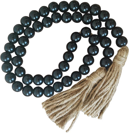 Boho Decor Wood Beads Garland Farmhouse Wall Hanging Decorations Natural Wooden Bead Tassel Decorative for Coffee Table Christmas and Prayer (Nature, 58")