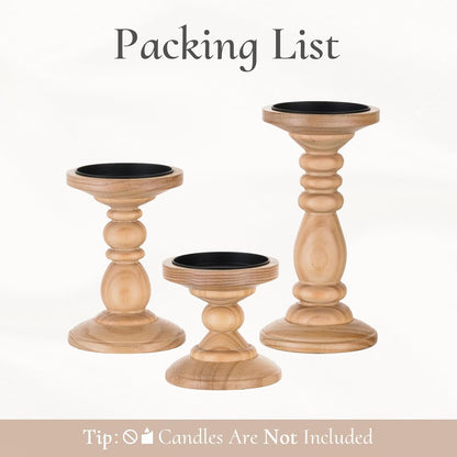 Wood Pillar Candle Holder: 3Pcs Rustic White Candle Holders for Pillar Candles Wood Candle Holders Distressed Wooden Farmhouse Candle Holder Large Rustic Candle Holder for Fireplace Table