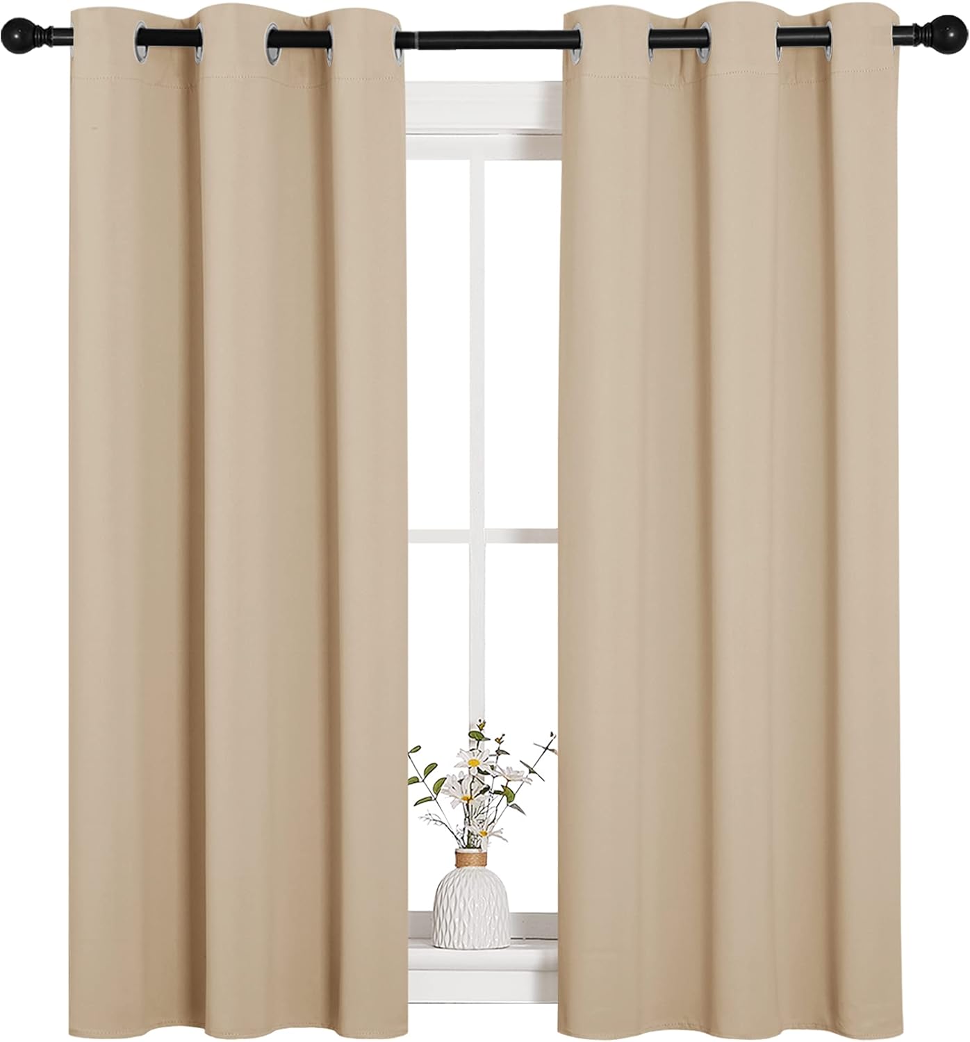 NICETOWN Halloween Pitch Black Solid Thermal Insulated Grommet Blackout Curtains/Drapes for Bedroom Window (2 Panels, 42 inches Wide by 63 inches Long, Black) - Colors D