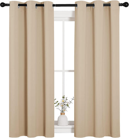 NICETOWN Halloween Pitch Black Solid Thermal Insulated Grommet Blackout Curtains/Drapes for Bedroom Window (2 Panels, 42 inches Wide by 63 inches Long, Black) - Colors D