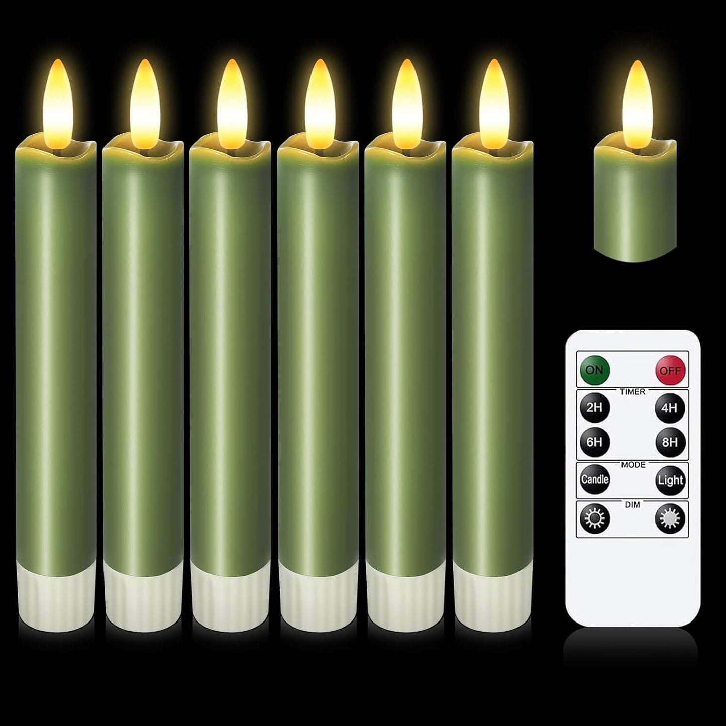 KSWING Upgraded Real Wax Short LED Flameless Taper Candles with Remote, 6 PCS White Candlesticks Battery Operated 3D Flickering - 6" Realistic Fake Candle Sticks for Home/Wedding/Fireplace Xmas Decor