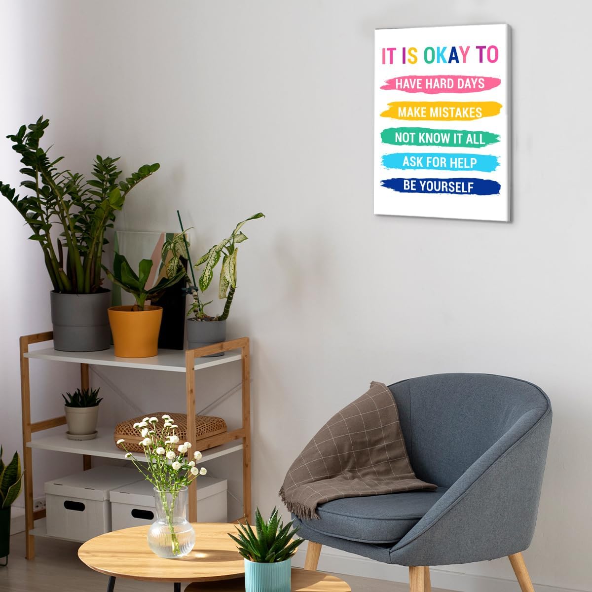 Inspirational Farmhouse Canvas Print Wall Art Decor One Small Positive Thought in the Morning Can Change Your Whole Day Sign Painting Plaque Rustic Home Decoration (8 X 8 Inches, Framed)