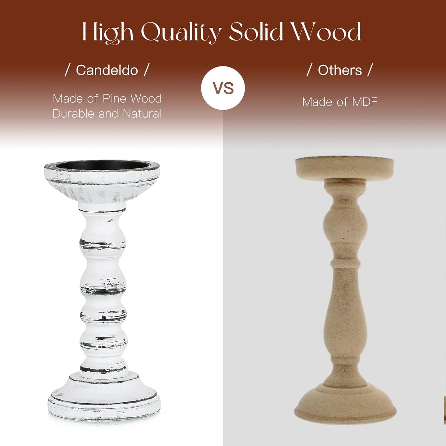 Candeldo Wood Candle Holders for Pillar: Rustic Candles Holder Set of 3 Tall Table Centerpiece Shabby Chic Decor Wooden White Farmhouse Decorations for Fireplace Mantle
