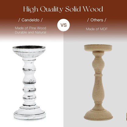 Candeldo Wood Candle Holders for Pillar: Rustic Candles Holder Set of 3 Tall Table Centerpiece Shabby Chic Decor Wooden White Farmhouse Decorations for Fireplace Mantle