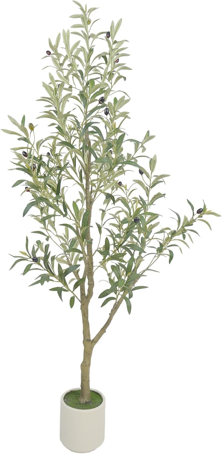 Faux Olive Tree, 5FT Artificial Olive Trees with Lifelike Olive Branches and Fruits, Fake Floor Plants with Pot for Indoor Home Office Living Room Outdoor Decor