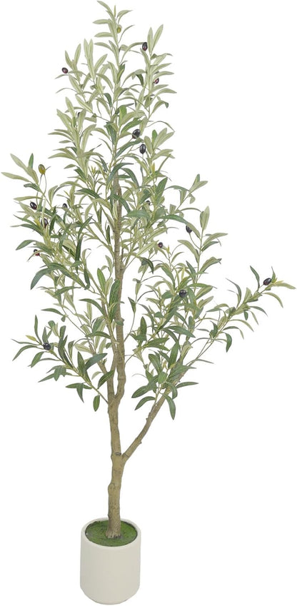Faux Olive Tree, 5FT Artificial Olive Trees with Lifelike Olive Branches and Fruits, Fake Floor Plants with Pot for Indoor Home Office Living Room Outdoor Decor