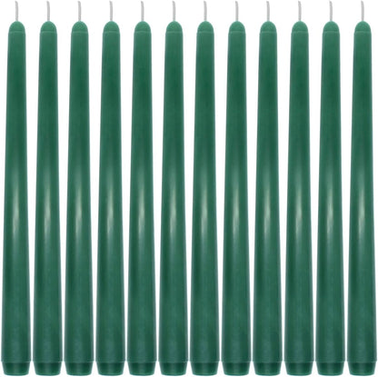 12-Pack Olive Green Taper Candles, 10 Inch Unscented Dripless Candlesticks, Long-Lasting Burn Time of 7-8 Hours, Perfect for Christmas Home Décor Spring and St. Patrick's Day