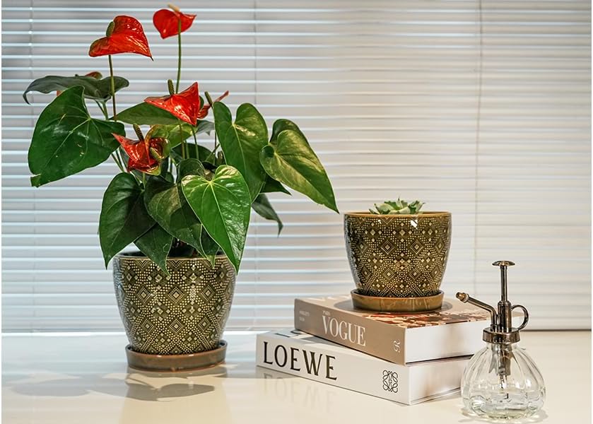 Docrin 3-Pack Ceramic Planters Set - 6.5"+5.3"+4" Dual-Tone Flower Pots with Drainage Holes, Modern Indoor Outdoor Planters for Succulents/Herbs/Large Plants, Home Office (Brownish Black & White)