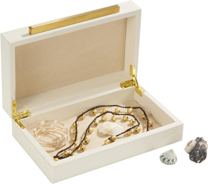Sagala Set of 2 Ivory Shagreen Decorative Boxes With Brushed Gold Metal Handles, Faux Leather Jewelry Boxes Modern Storages Photo Memory Boxes Home Organizer Boxes (Ivory-Gold, 2pack)