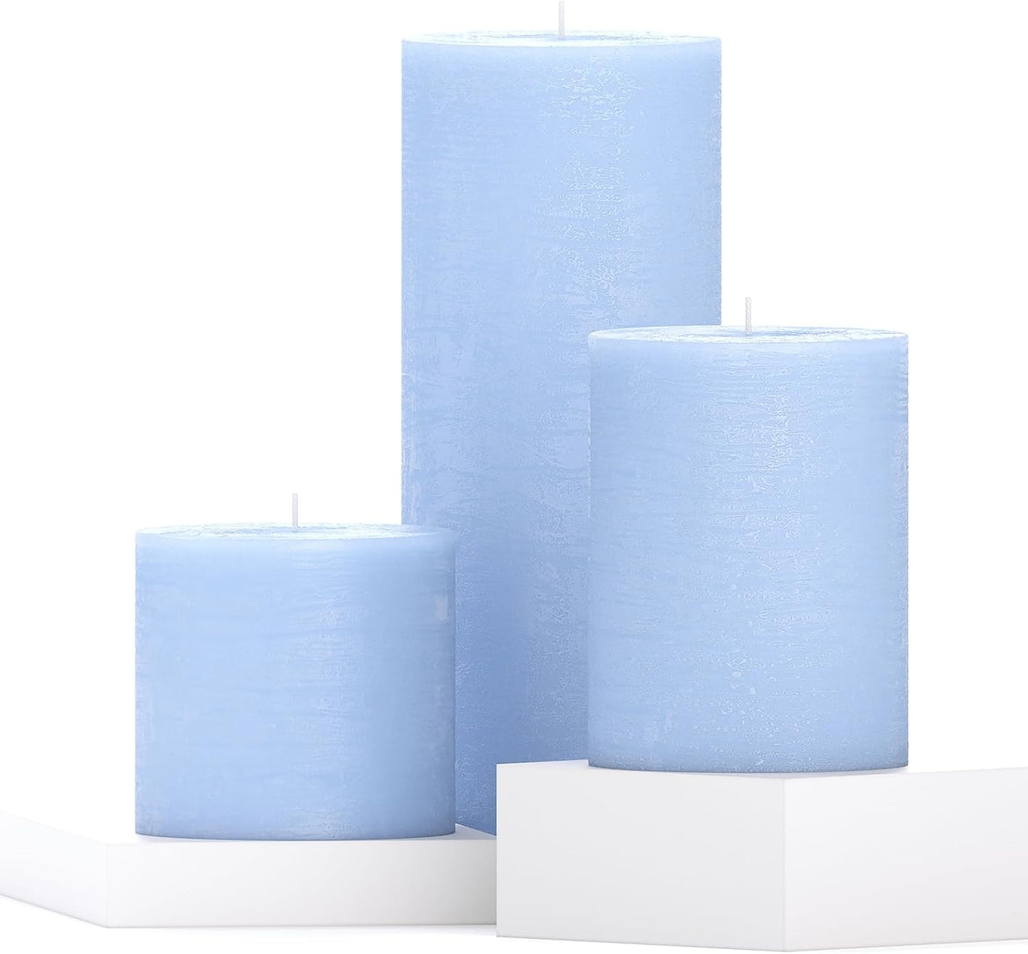 CANDWAX 3x4 inch Pillar Candles Set of 3 – Unscented Dripless Rustic Dark Blue Candles for Room Decor, Weddings, Centerpieces