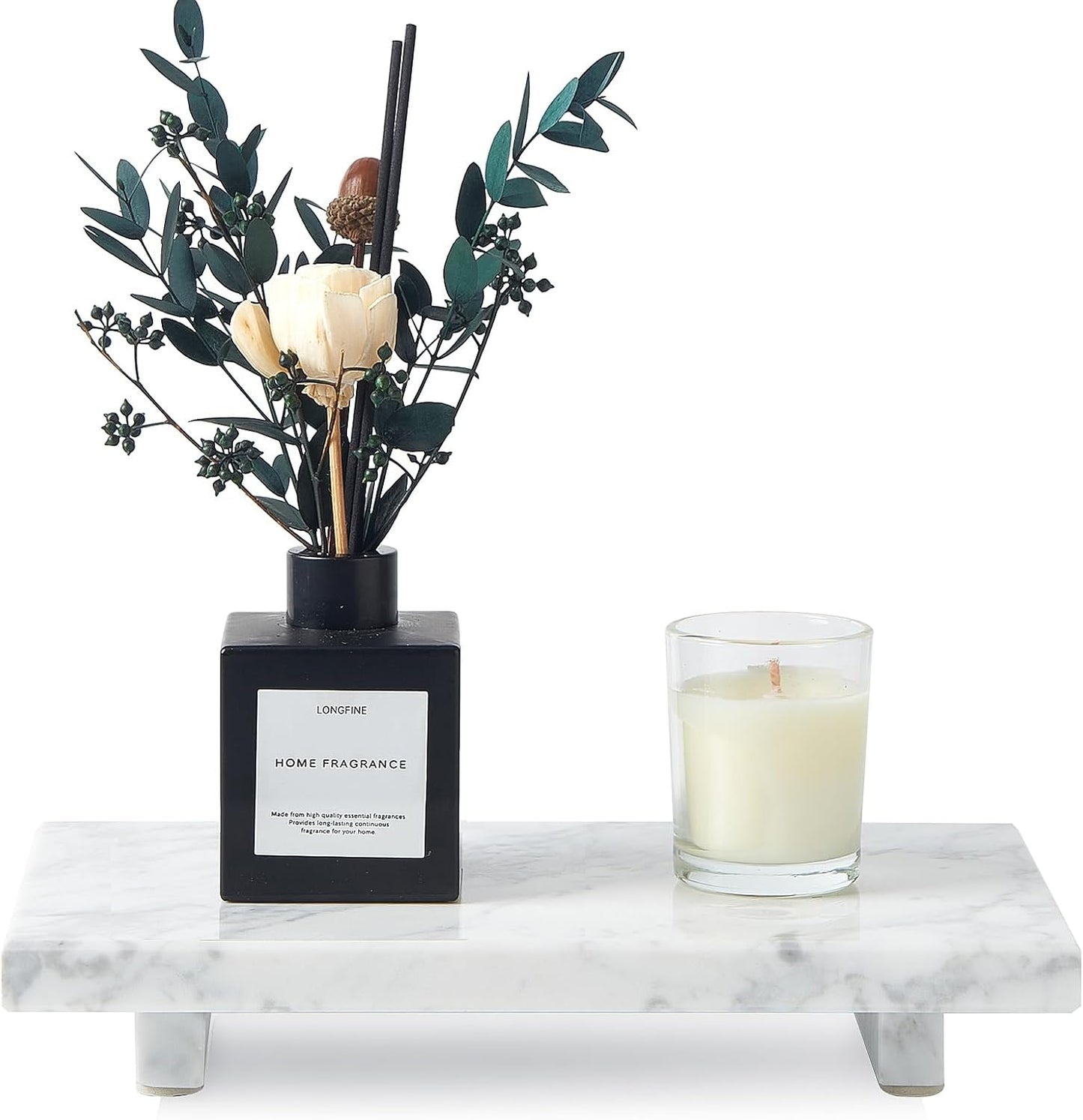 Natural Marble Tray Pedestal Stand – Soap & Jewelry Riser for Bathroom Counter, Kitchen Sink, Vanity Organizer, Decorative Stone Catchall for Perfume, Candles