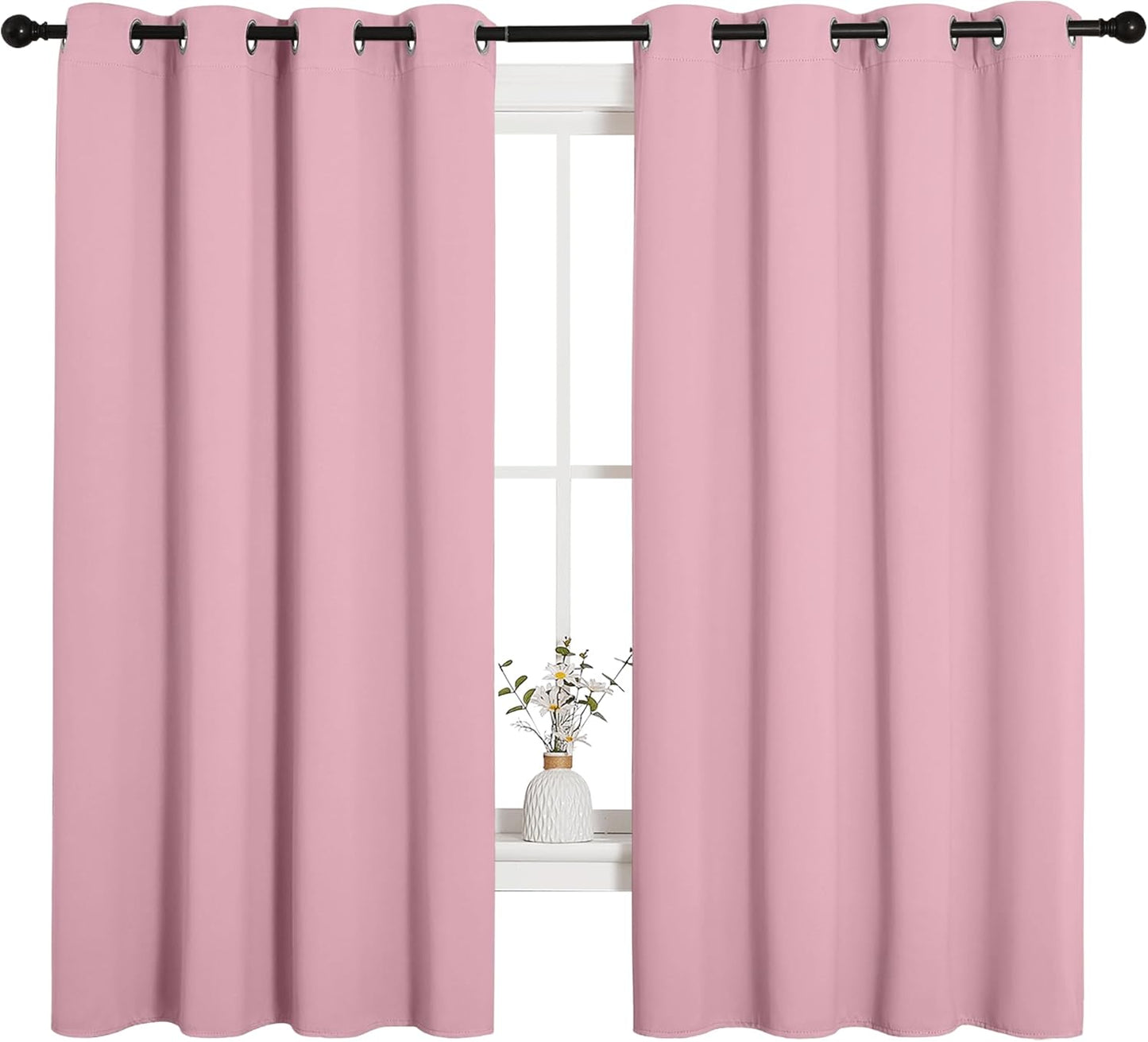 NICETOWN Halloween Pitch Black Solid Thermal Insulated Grommet Blackout Curtains/Drapes for Bedroom Window (2 Panels, 42 inches Wide by 63 inches Long, Black) - Colors A