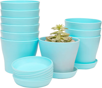 TDHDIKE 10 Pcs Plastic Planters Indoor Pots, Mini Flower Seedlings Nursery Flower Pot with Pallet, Modern Decorative Gardening Containers