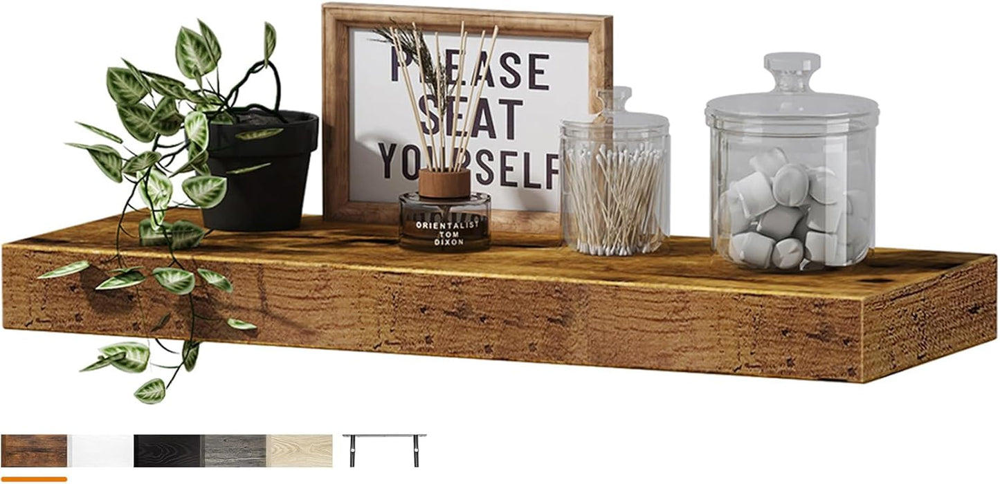 QEEIG Floating Shelves for Wall Bathroom Shelf Bedroom Kitchen Living Room Hanging Book Shelves Small Farmhouse Decor 16 inch Set of 3, Rustic Brown (015-BN3)