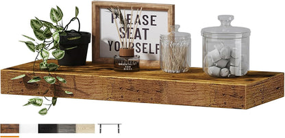 QEEIG Floating Shelves for Wall Bathroom Shelf Bedroom Kitchen Living Room Hanging Book Shelves Small Farmhouse Decor 16 inch Set of 3, Rustic Brown (015-BN3)