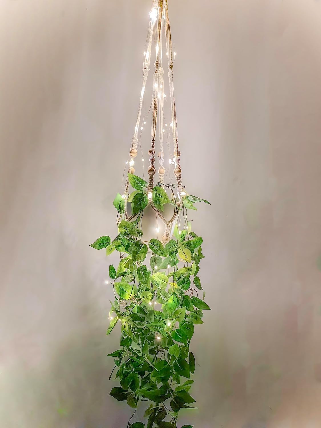 Comtelek Fake Hanging Plants with Lights Artificial Plants for Home Decor Macrame Plant Hanger with Fake Vines Faux Hanging Planter for Wall Ceiling Bedroom Bathroom Kitchen Office Boho Decor Indoor