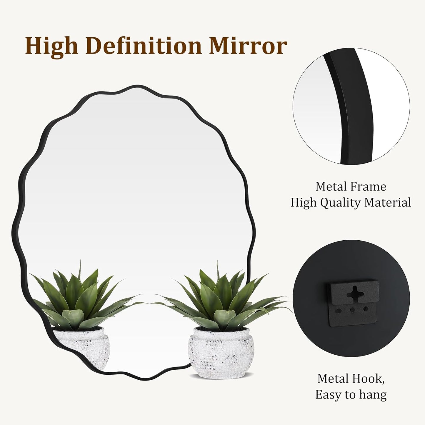 WallBeyond Round Wavy Mirror for Wall Decorative 24 inch, Modern Round Mirror Aluminum Frame for Bathroom Bedroom Living Room Home House Office Entryway, Gold