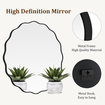 WallBeyond Round Wavy Mirror for Wall Decorative 24 inch, Modern Round Mirror Aluminum Frame for Bathroom Bedroom Living Room Home House Office Entryway, Gold
